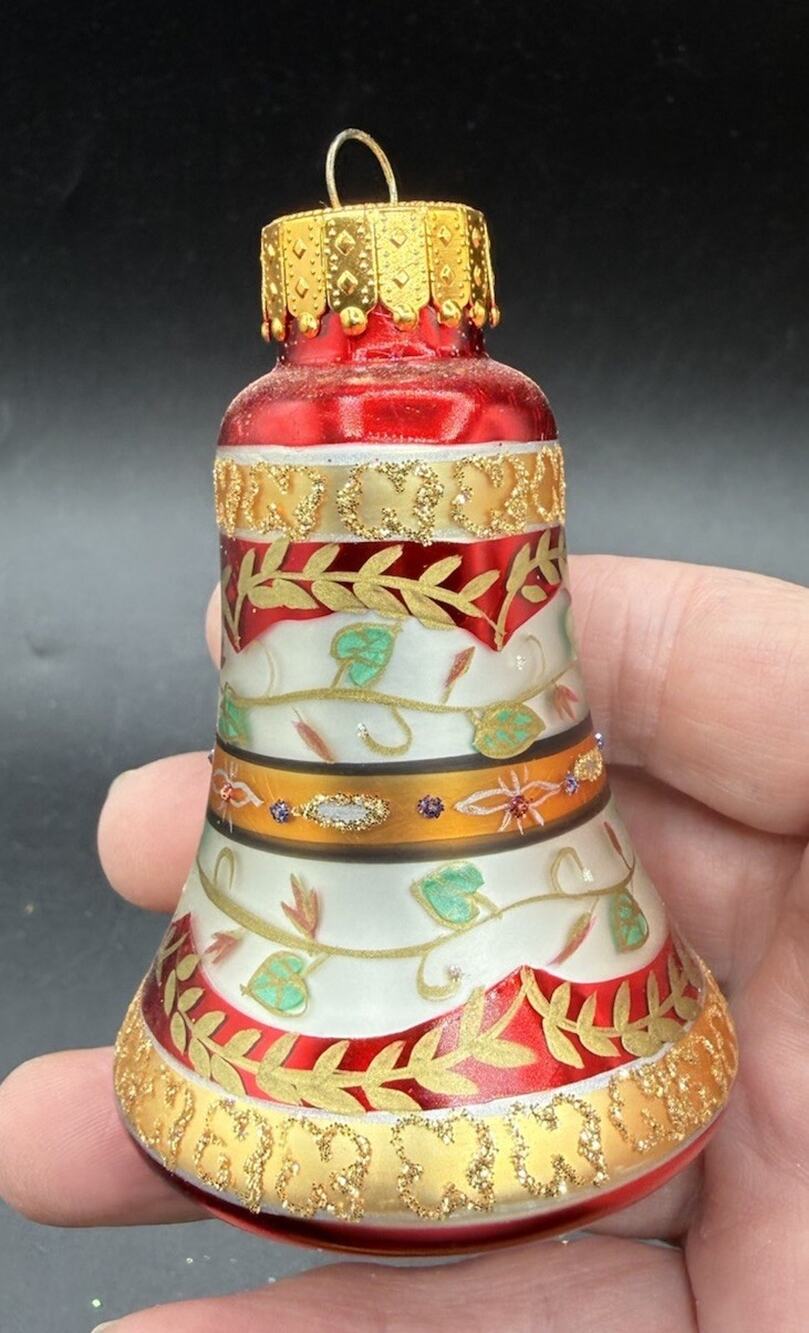 Unique Treasures Hand Blown and Painted Crafted Glass Bell Ornament -BG1